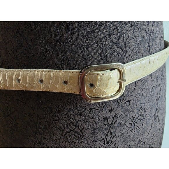 Genuine Snakeskin Leather Belt Silver Buckle Cream/Off White Exotic Accessory L - Picture 2 of 8